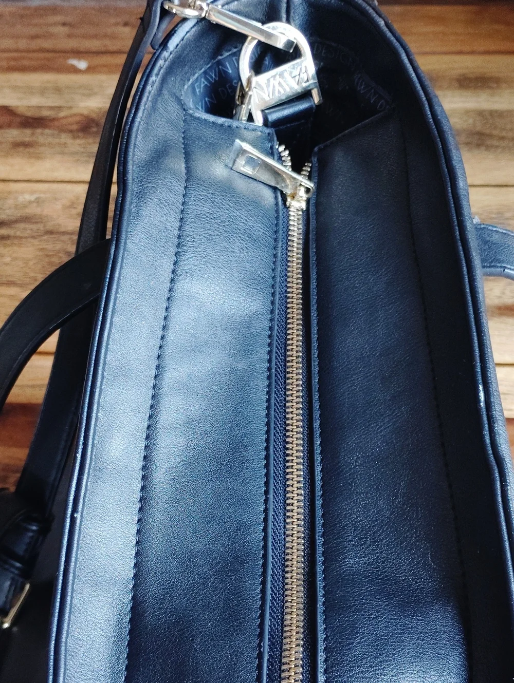 Fawn Design Large Black Leather Tote with Removable Shoulder Strap Gold Hardware